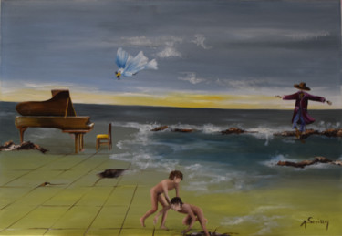 绘画 标题为“Le-piano.jpg” 由Michele Sevilla, 原创艺术品, 油 安装在木质担架架上