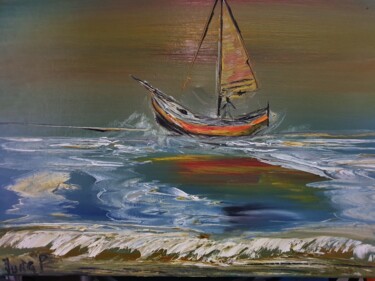 Peinture intitulée "BOAT REFLECT" par Pascal Jung, Œuvre d'art originale, Huile