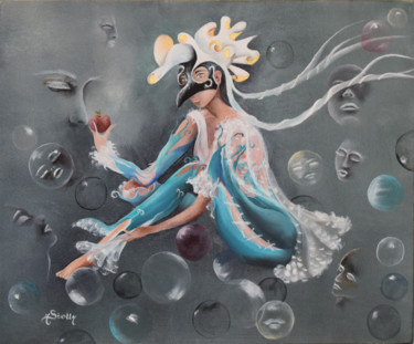 Painting titled "Masque.jpg" by Michele Sevilla, Original Artwork, Oil