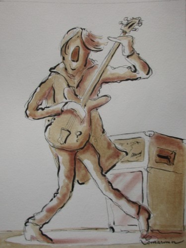 Dessin intitulée "Le guitariste" par Philippe Lemarinier, Œuvre d'art originale, Encre