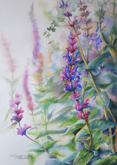 Peinture intitulée ""Sage in the sun..."" par Małgorzata  Zagórska-Gierak, Œuvre d'art originale, Aquarelle