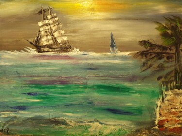 Peinture intitulée "GALION EN APPROCHE" par Pascal Jung, Œuvre d'art originale, Huile