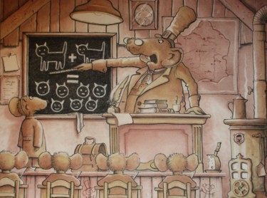 Dessin intitulée "Rats en potaches." par Philippe Lemarinier, Œuvre d'art originale, Pastel
