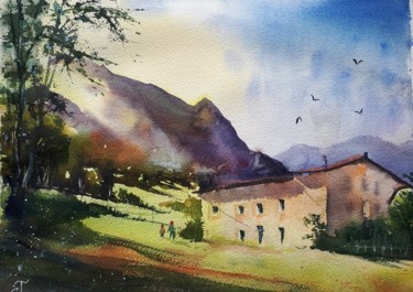 Peinture intitulée "Ferme en Béarn" par Chris Texier, Œuvre d'art originale, Aquarelle