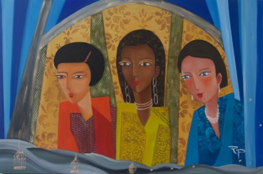 LES CAGES DOREES La femme naît libre Peinture intitulée "LES CAGES DOREES La…" par Régine Peltier, Œuvre d'art originale, Huile Monté sur Châssis en bois