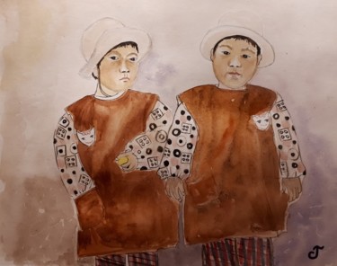 Painting titled "Les petites jumelle…" by Chris Texier, Original Artwork, Watercolor