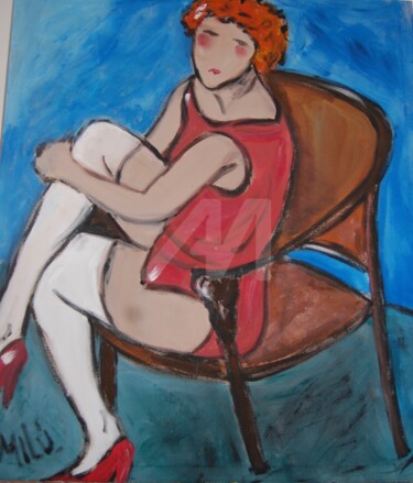 Pintura intitulada "mulher com meias br…" por Milu Petersen, Obras de arte originais