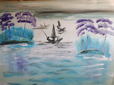 Peinture intitulée "peche paisible" par Pascal Jung, Œuvre d'art originale, Gouache