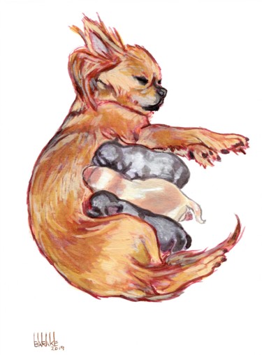 绘画 标题为“LONG COATED CHIHUAH…” 由Barake Sculptor, 原创艺术品, 水粉