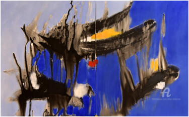 Peinture intitulée "Diptyque bleu" par Alliet-Delacroix, Œuvre d'art originale, Huile