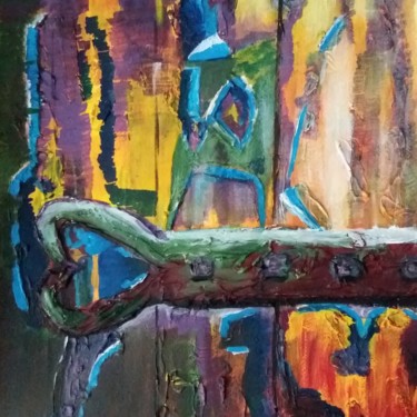 Painting titled "VIEILLE ferrure" by Pascale Coutoux, Original Artwork, Acrylic