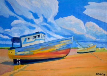 Peinture intitulée "Bateau de pêche" par Christophe Cadiot, Œuvre d'art originale, Huile