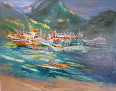 Retour des bateaux aux Philippines Peinture intitulée "Retour des bateaux…" par Navema, Œuvre d'art originale, Acrylique Monté sur Châssis en bois