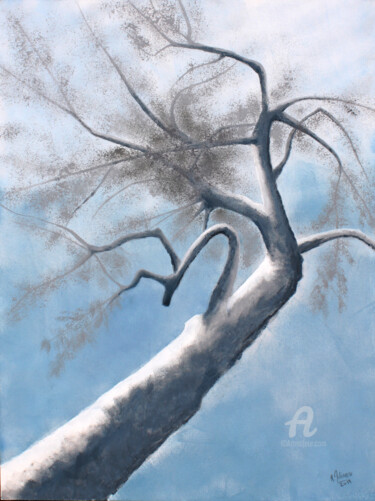 Variations autour d'un arbre - Arbre bleu Painting titled "Variations autour d…" by Agnès Molinaro, Original Artwork, Acrylic