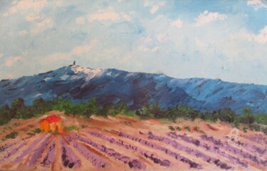 Painting titled "Champ de lavande" by Roberto Urbano, Original Artwork, Oil