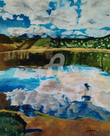 Painting titled "Reflets sur le lac" by Isabelle Lucas, Original Artwork, Oil
