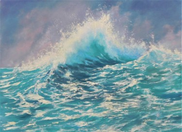Malerei mit dem Titel "Vague :"Splach de l…" von Elena Cotté, Original-Kunstwerk, Öl Auf Keilrahmen aus Holz montiert