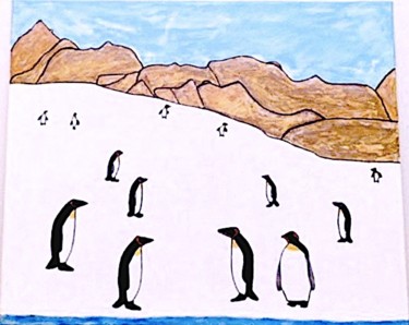 Painting titled "Manchots Royaux" by Jack Gomez, Original Artwork, Acrylic