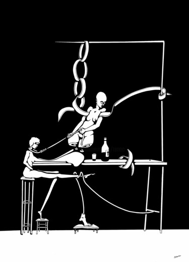 Dibujo titulada "LE DERNIER VERRE -…" por Philippe Renou, Obra de arte original, Tinta