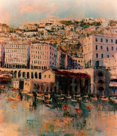 Peinture intitulée "Pêcherie d'Alger" par M'Hamed Saci, Œuvre d'art originale