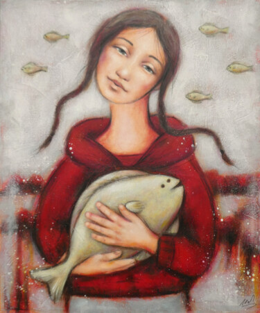 Mon ami poisson Peinture intitulée "Mon ami poisson" par Isabelle Milloz, Œuvre d'art originale, Acrylique Monté sur Châssis en bois
