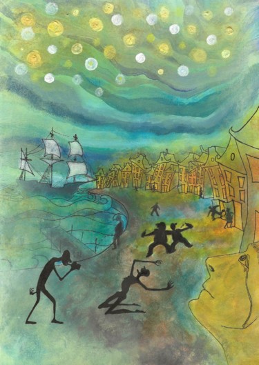 Malerei mit dem Titel "Amsterdam" von Julianna Dávid, Original-Kunstwerk, Acryl