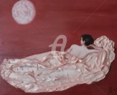 「La sensuelle.」というタイトルの絵画 A.Tikaによって, オリジナルのアートワーク, オイル 段ボールにマウント