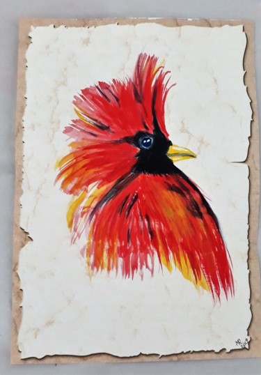 图画 标题为“Red cardinal.” 由Marie Ruda, 原创艺术品, 水彩