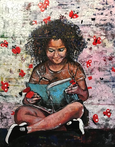 La petite Séléna Peinture intitulée "La petite Séléna" par Byam Le Bot, Œuvre d'art originale, Acrylique Monté sur Panneau de bois