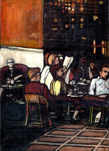 Painting titled "cafe" by Anthony R A Barron, Original Artwork