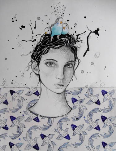 Dessin intitulée "encre de chine" par Catherine Cornec, Œuvre d'art originale