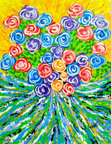 Pintura titulada "Floral original sig…" por Lee Art Gallery, Obra de arte original, Acrílico