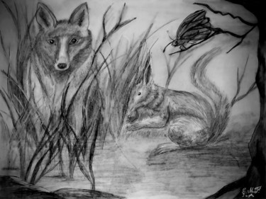 gare au renard Drawing titled "gare au renard" by Emmanuelle Menny Fleuridas, Original Artwork, Pencil