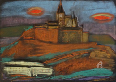 Drawing titled "UFO su Mont-Saint-M…" by Aurelio Nicolazzo, Original Artwork, Pastel