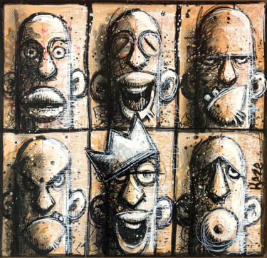 Ζωγραφική με τίτλο "Human Mask série 01" από Kaza, Αυθεντικά έργα τέχνης, Ακρυλικό Τοποθετήθηκε στο Ξύλινο φορείο σκελετό