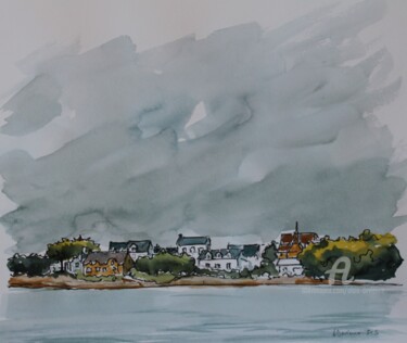 PAYSAGE BRETON Peinture intitulée "PAYSAGE BRETON" par Alain Devienne, Œuvre d'art originale, Aquarelle