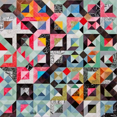 Collages intitulée "pixel blues BUG" par Shub, Œuvre d'art originale, Acrylique Monté sur Panneau de bois