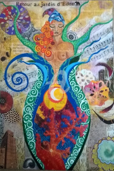 Painting titled ""Retour au jardin d…" by Cassio-Galet, Original Artwork, Collages
