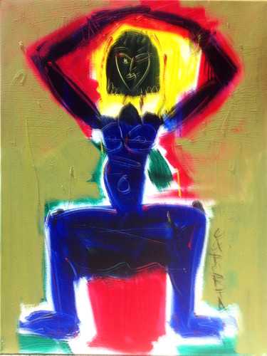 Nu bleu assis Peinture intitulée "Nu bleu assis" par Gilbert Laporta, Œuvre d'art originale, Acrylique