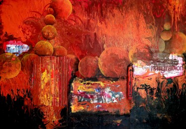 Painting titled "Ceuta, le mur rouge" by Mister Copro, Original Artwork, Acrylic Mounted on Wood Stretcher frame