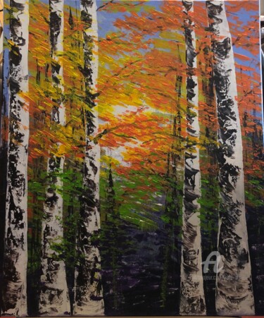 la forêt à l’automne Painting titled "la forêt à l’automne" by Kate_art, Original Artwork, Acrylic