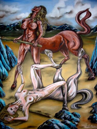 Dibujo titulada "Kämpfende Zentauren…" por August Di Lena, Obra de arte original, Pastel