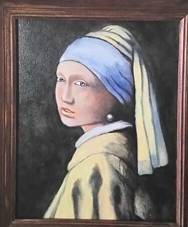 Painting titled "la jeune fille a la…" by Marc Vincent, Original Artwork, Oil Mounted on Wood Stretcher frame