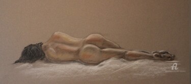 Dessin intitulée "NU ALLONGE 2" par Alain Devienne, Œuvre d'art originale, Pastel