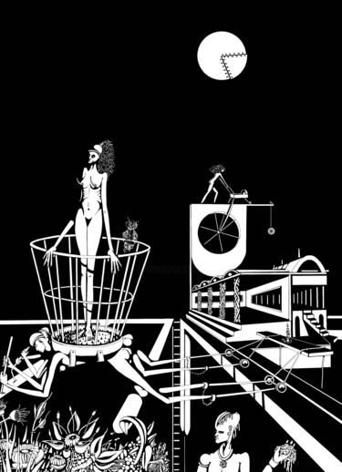 「Phobie sociale - So…」というタイトルの描画 Philippe Renouによって, オリジナルのアートワーク, インク