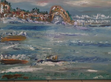 Peinture intitulée "Etretat roccks" par Pascal Jung, Œuvre d'art originale, Huile