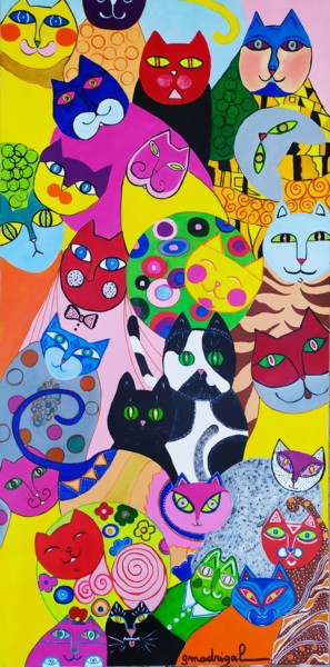 绘画 标题为“Chats de hasard” 由Geneviève Madrigal, 原创艺术品, 丙烯 安装在木质担架架上