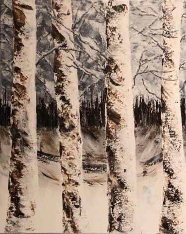 Forêt enneigée Painting titled "Forêt enneigée" by Kate_art, Original Artwork, Acrylic