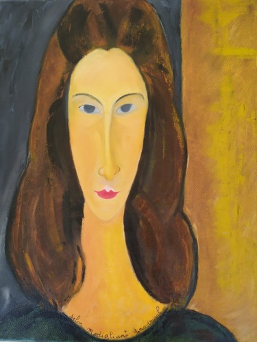 Jeanne Hébuterne Peinture intitulée "Jeanne Hébuterne" par Geneviève Madrigal, Œuvre d'art originale, Huile Monté sur Châssis en bois