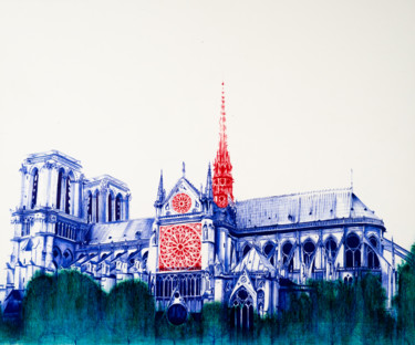 제목이 "Notre Dame"인 그림 Céline De Trétaigne (CM2T)로, 원작, 볼펜